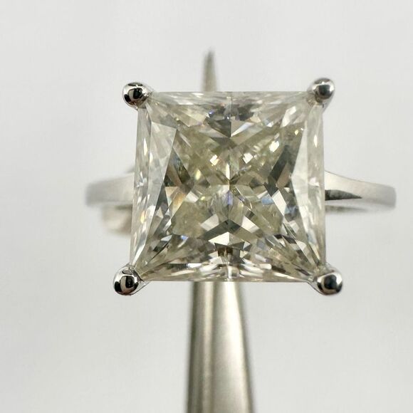 4 Carat Princess Cut Moissanite Ring 18k White Gold Finish Wedding Anniversary - Picture 9 of 12